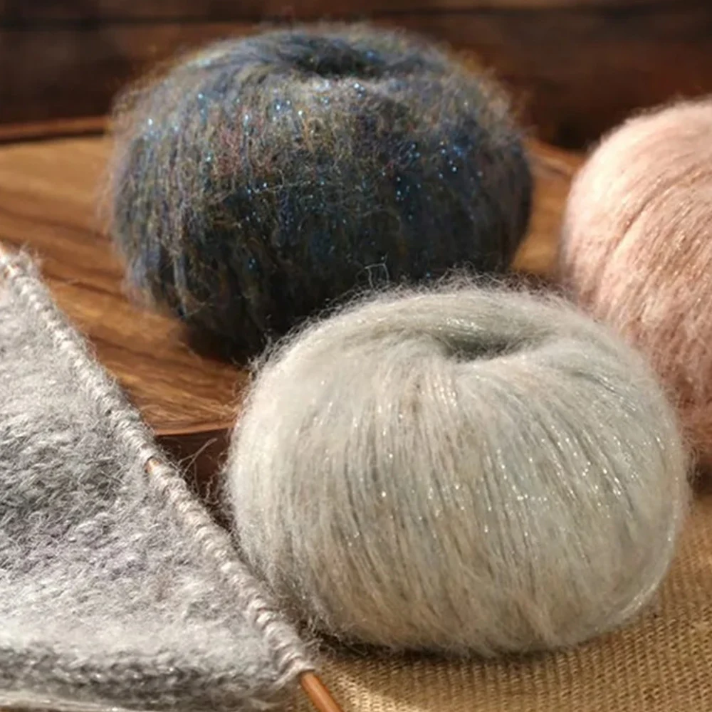 25g Golden Scallion Mohair Shimmers Light Mohair Wool Yarn Metallized Shiny Glitter Threads Knitting Sweaters Scarf