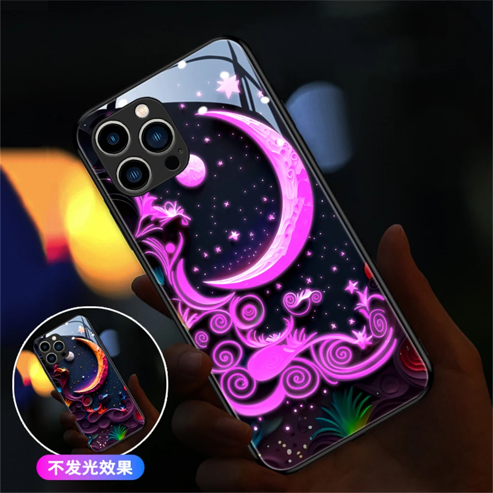 

Glowing Dream Moon Sound Control LED Flash Luminous Phone Case For Samsung S10 S9 Note9 10 20 A54 A53 A14 A50 A73 A72 A71 4G A33
