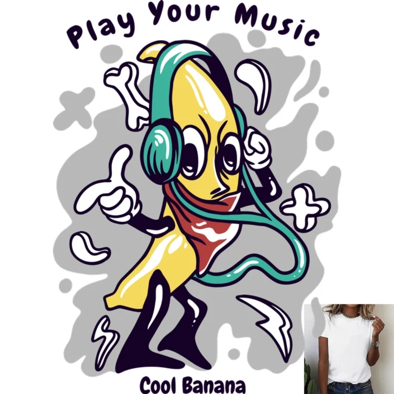 Fun Cartoon Music Banana Heat Transfer White Ink Iron - on Patch, Suitable for T - shirts/Canvas Bags, Trendy Personalized