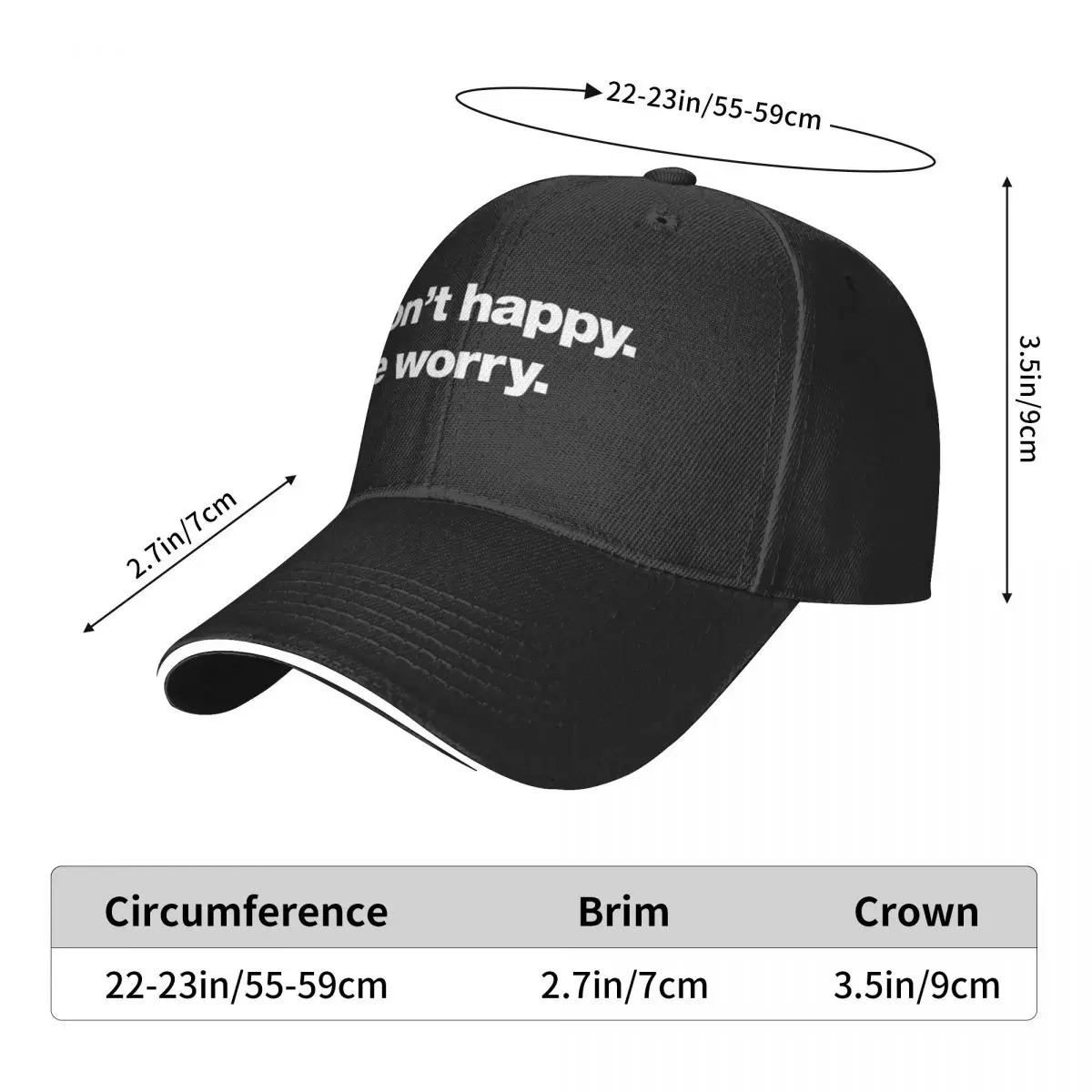 Nie szczęśliwy.Be Worry Cap Fashion Casual Baseball Caps Regulowana czapka Letnie czapki baseballowe unisex Konfigurowalne polichromatyczne