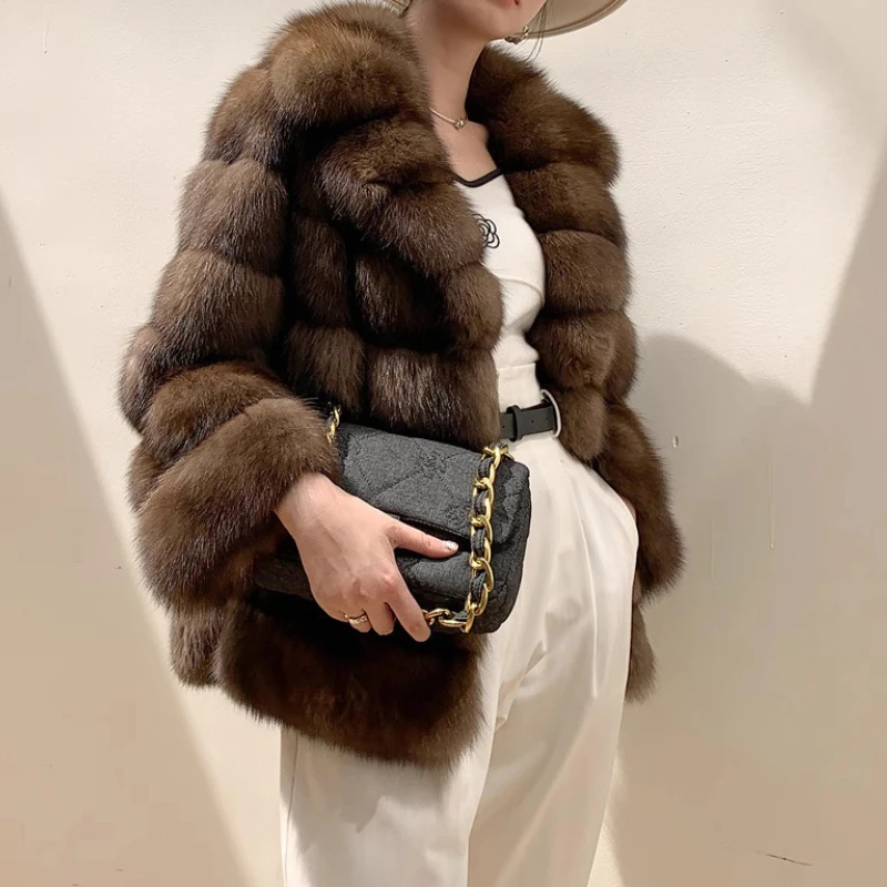 

Женские пальто из искусственного меха норки Y2k Короткие куртки с отложным воротником и длинными рукавами с открытой строчкой Толстые прямые куртки 2025 Осень Зима