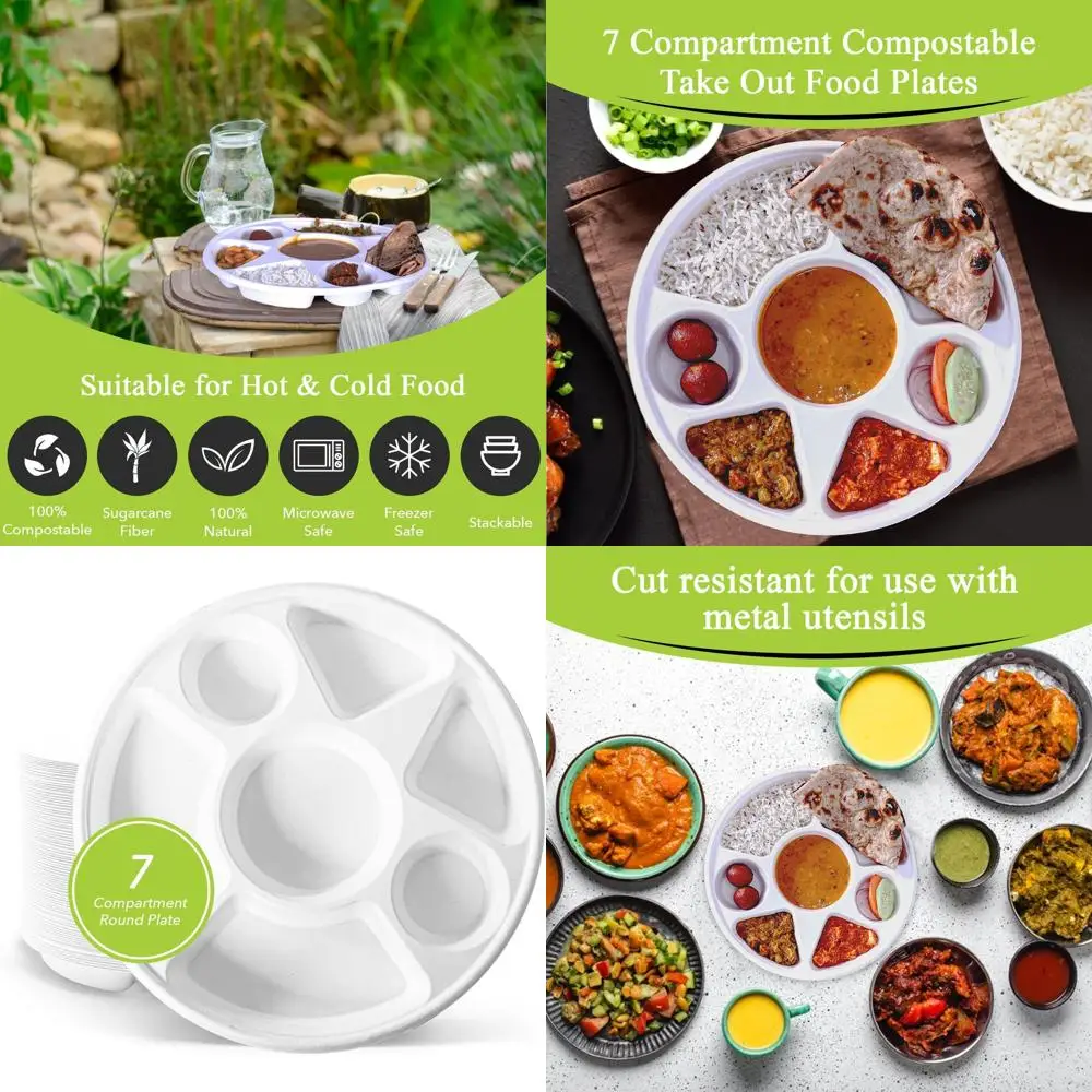 

Тарелки круглые 7 дюймов, 100 штук, сверхпрочные, особо прочные, натуральные, экологичные, биоразлагаемые, из багассы