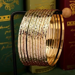 Herseygold Slim Metal Bangles Gold Plated Carved Flower Layered Cuff Bracelet Luxury Bride Jewelry Ethnic Mother Day Gift