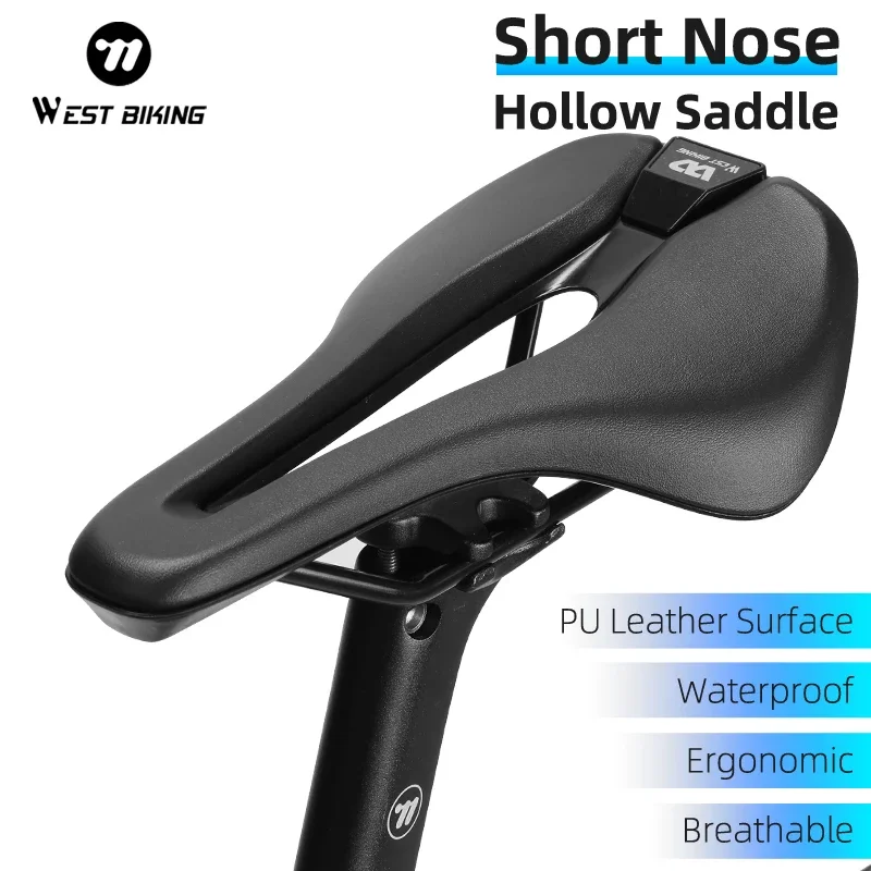 

WEST BIKING Bicycle Saddle Short Nose Hollow MTB Road Bike Saddle Ultralight Comfort Breathable Cycling Saddle Bicycle Accessory
