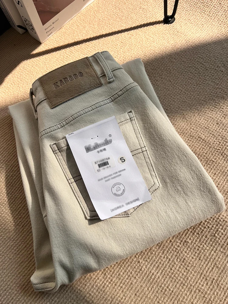 화이트 페이스 라인드 데님 진 여성용 하이웨이스트 루즈 스트레이트 레그 와이드 레그 팬츠 봄 가을 신상품