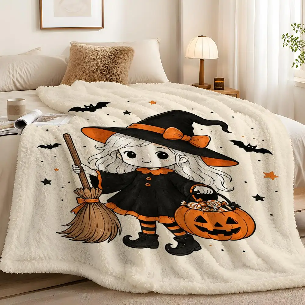 Cute Halloween Unisex Road Trip Essential 100% Polyester Portable Colorful Neat Edge Throw
