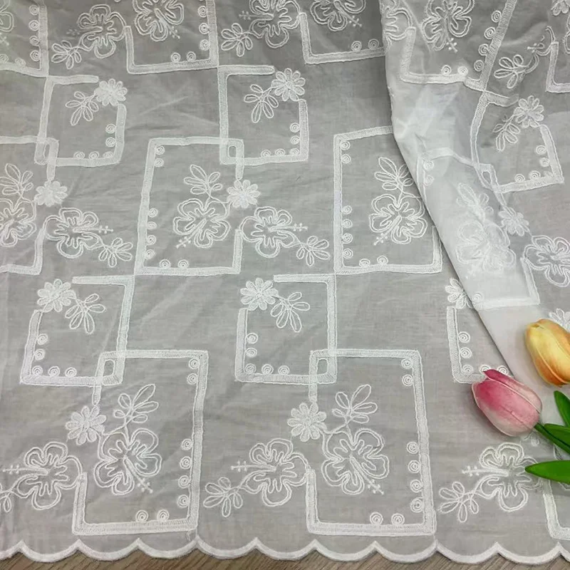 

New style rope embroidered cotton cloth lace embroidered floral fabric for children's clothing and women's dress fabric