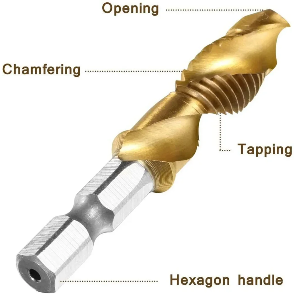 6 pces M3-M10 hex haste titanium chapeado hss rosca métrica torneira brocas