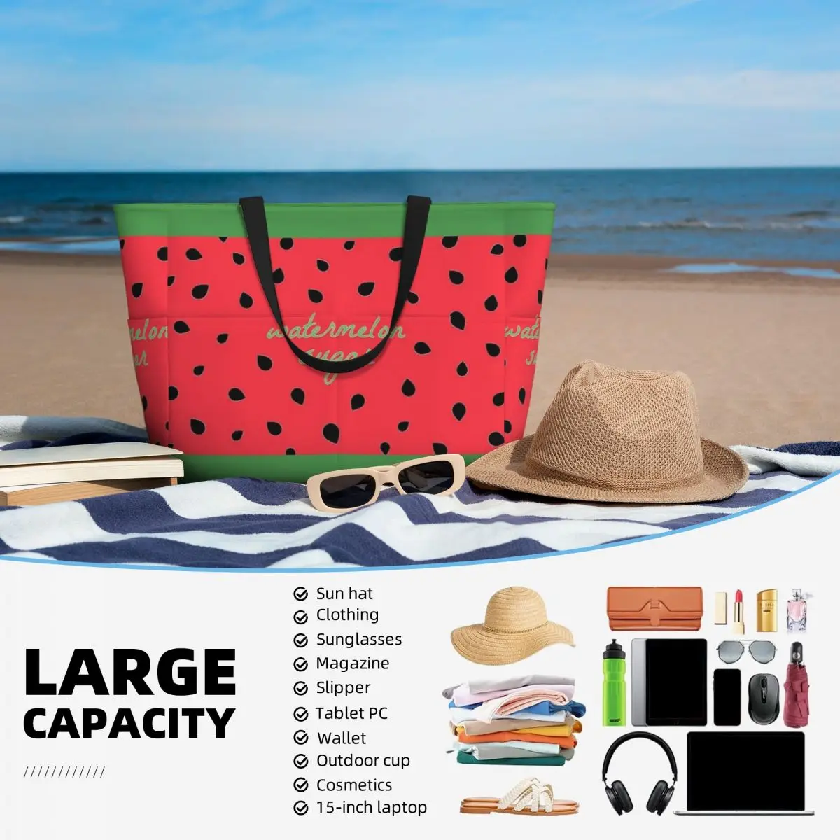 Borsa da viaggio da spiaggia con zucchero anguria, borsa a tracolla per adulti retrò con motivo Multi-stile