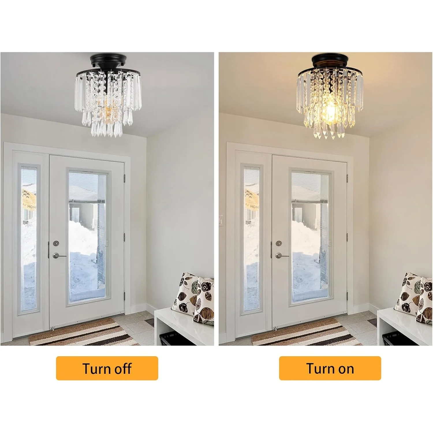 1 Light Mini Crystal Chandelier Semi Flush Mount Ceiling Light Fixture Raindrop Ceiling Lamp Fixture Small Pendant Light