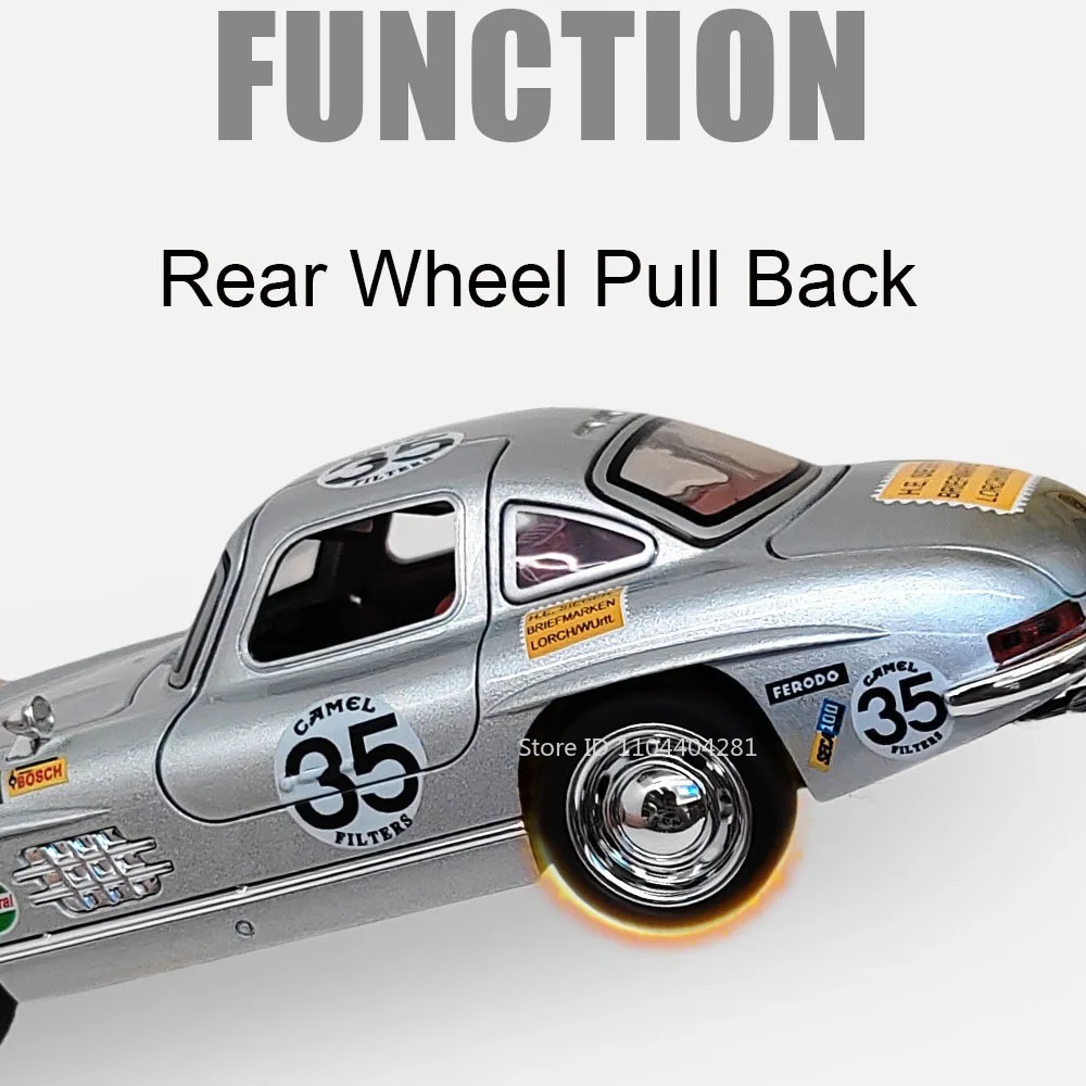 1:32 스케일 300SL SLR 772S 미니어처 모델 장난감 다이캐스트 합금 자동차 도어 개폐 사운드 라이트 후진 자동차 어린이 선물용