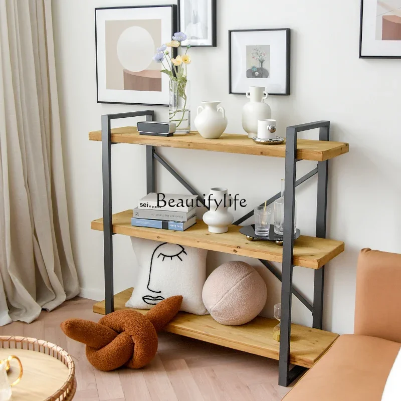 

Industrial style multi-layer shelf wrought iron solid wood living room floor-to-wall bookshelf