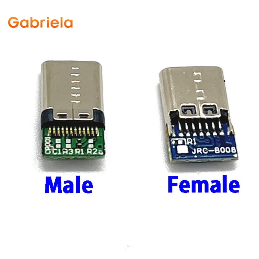 2 pcs USB 3.1 Type C Connector 14 Pin Female Socket receptacle Through Holes PCB 180 Vertical Shield USB-C1