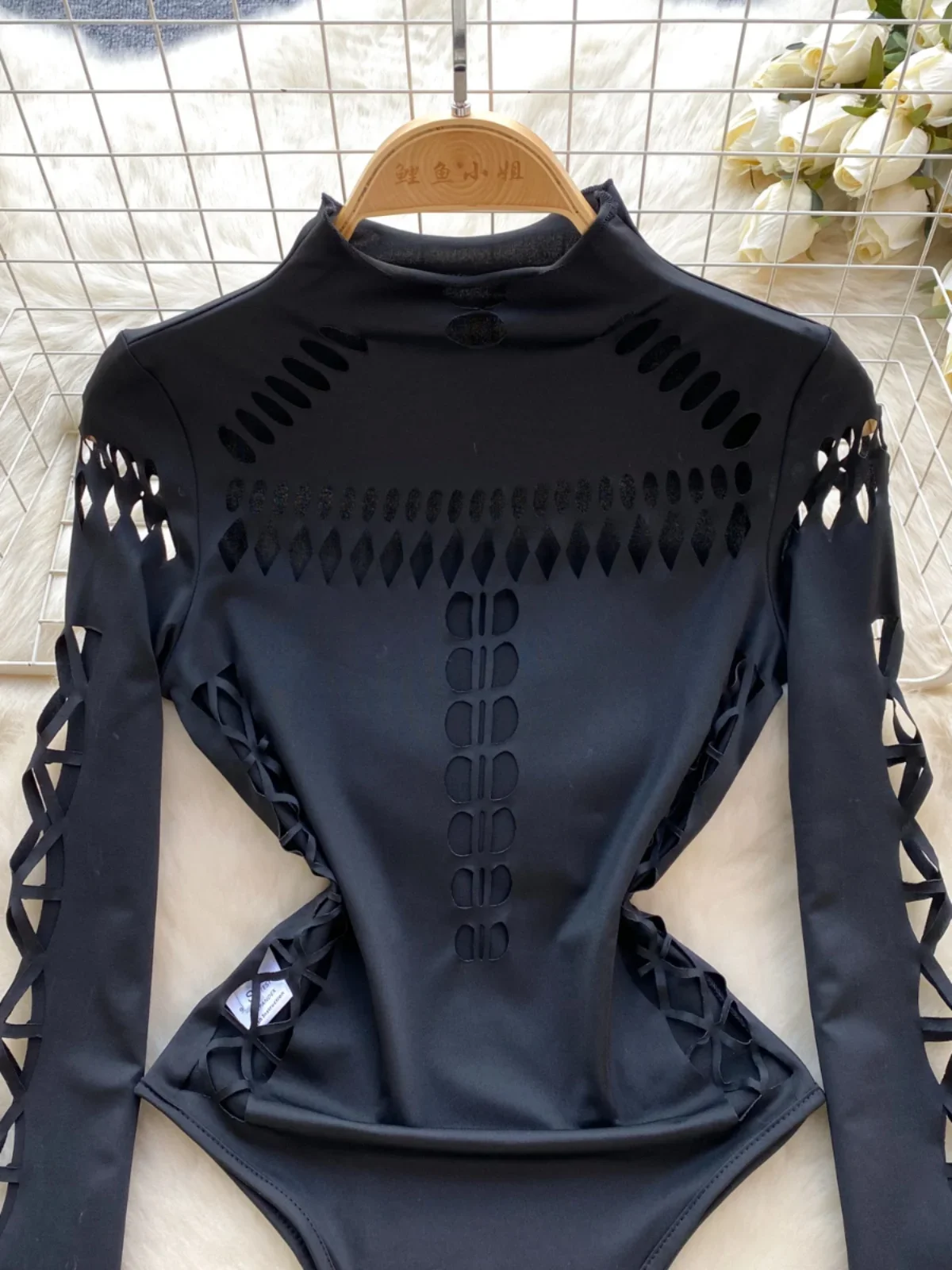 ssTss European American Jumpsuit Female Hollow Out Waist Slimming Sexy Bottom Shirt Top Long Sleeve Jumpsuit Spring Outfit