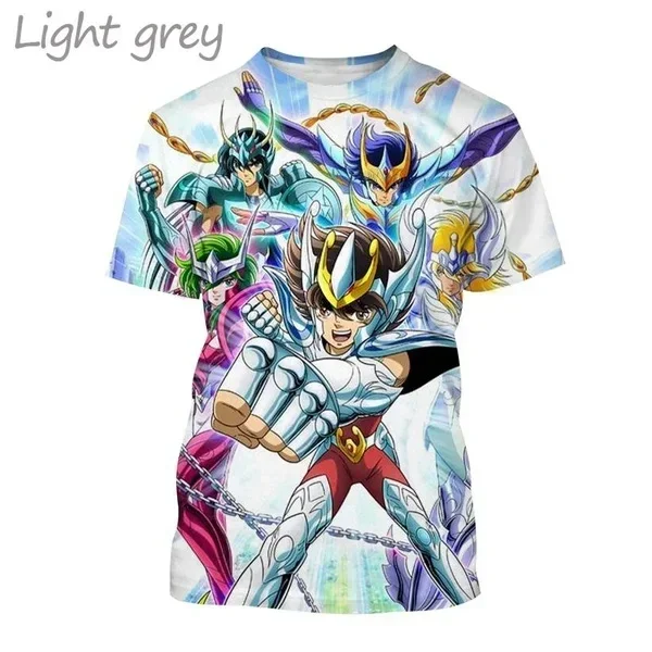 Homens e mulheres Saint Seiya Anime 3D camiseta estampada, camisetas extragrandes, manga curta, o-pescoço, camiseta Harajuku, roupas infantis, tendência, moda