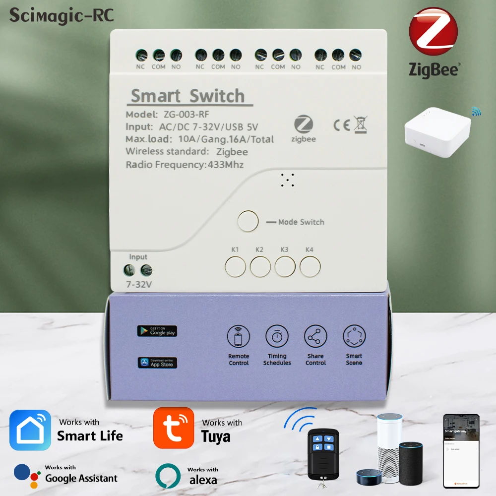 4CH Zigbee Tuya Smart Automatization Home Relay Module AC DC 7-32V 85-250V Relay Switch Work with Zigbee Gateway Hub