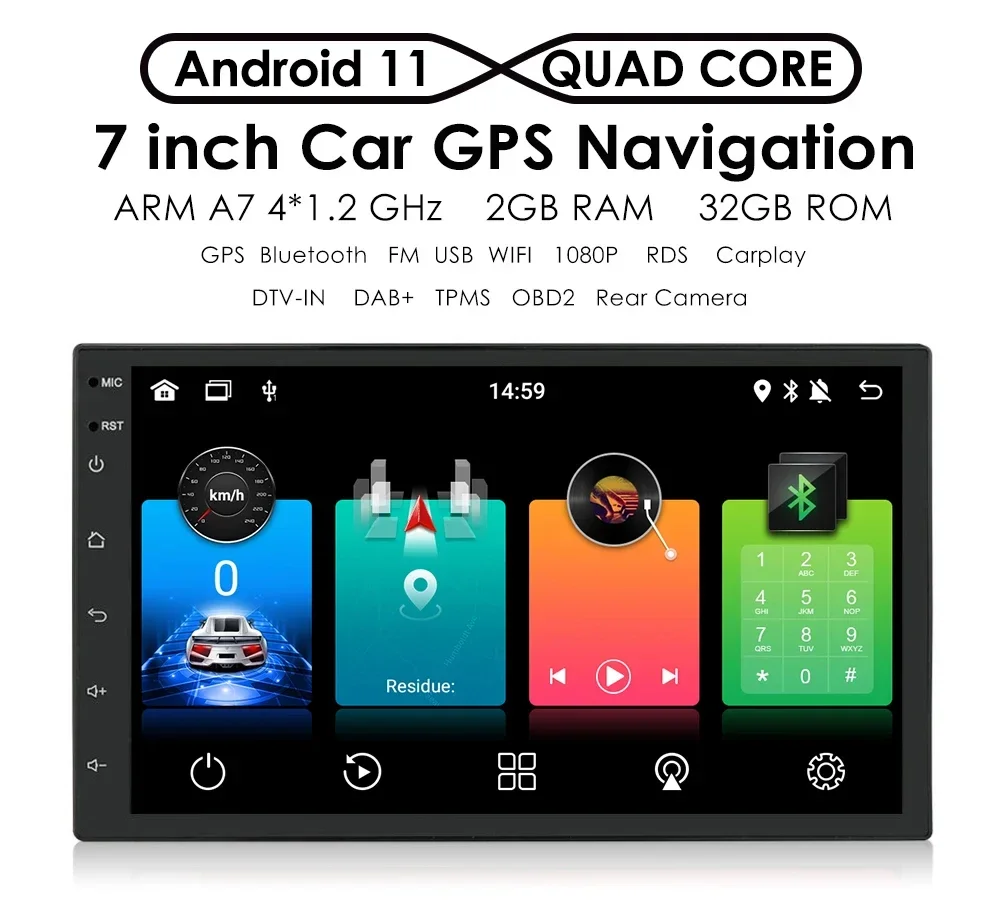 Hizpo 7 Inch 2 Din Android Car Radio Multimedia Video Player Universal 2DIN Stereo GPS For Volkswagen Nissan Hyundai Kia Toyota