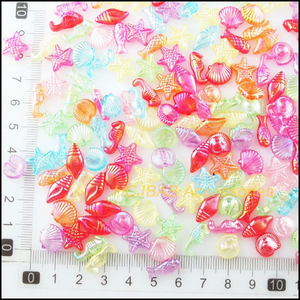 120Pcs Mixed Acrylic Plastic Marine Animals Spacer Beads Charms 12mm-15mm