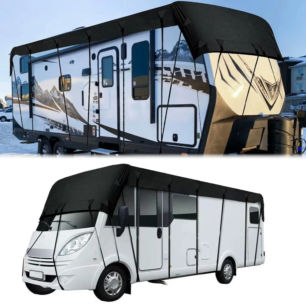 Penutup Pelindung Atap RV Kain Oxford 210D Hitam Lipat Pelindung Matahari Penutup RV Tahan Air Perlengkapan Atap 16.4ft*9.84ft