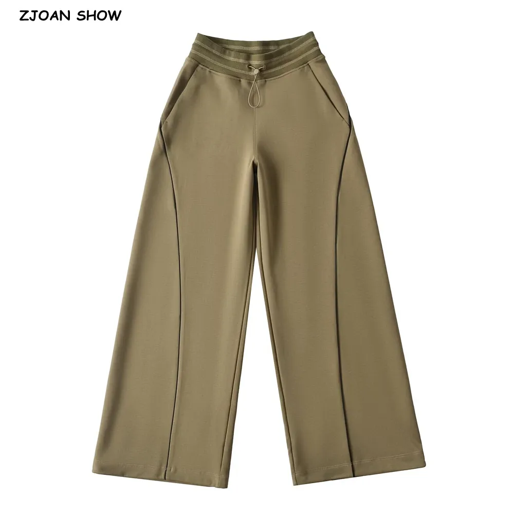 

4 colors 2025 Elastic High Waist Sports Straight Wide Leg Sweats Pants Women Drawstring Cuff Long Trousers Joggers