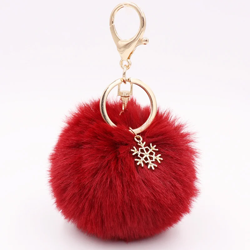 New Fashion Solid Color Snowflake Key Chains Soft Pompom Ball Car Keychain Ladies Fashion Christmas Accessories Key Chains Gifts