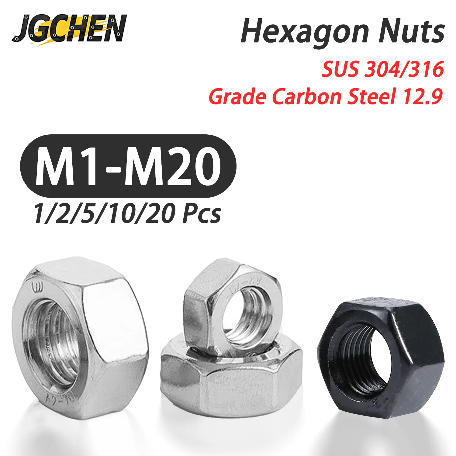 

1-20 Pcs 316 304 Stainless Steel Hexagon Nuts Carbon Steel Hex Hexagonal Nut M1 M1.6 M2 M2.5 M3 M4 M5 M6 M8 M10 - M20 Six-sided