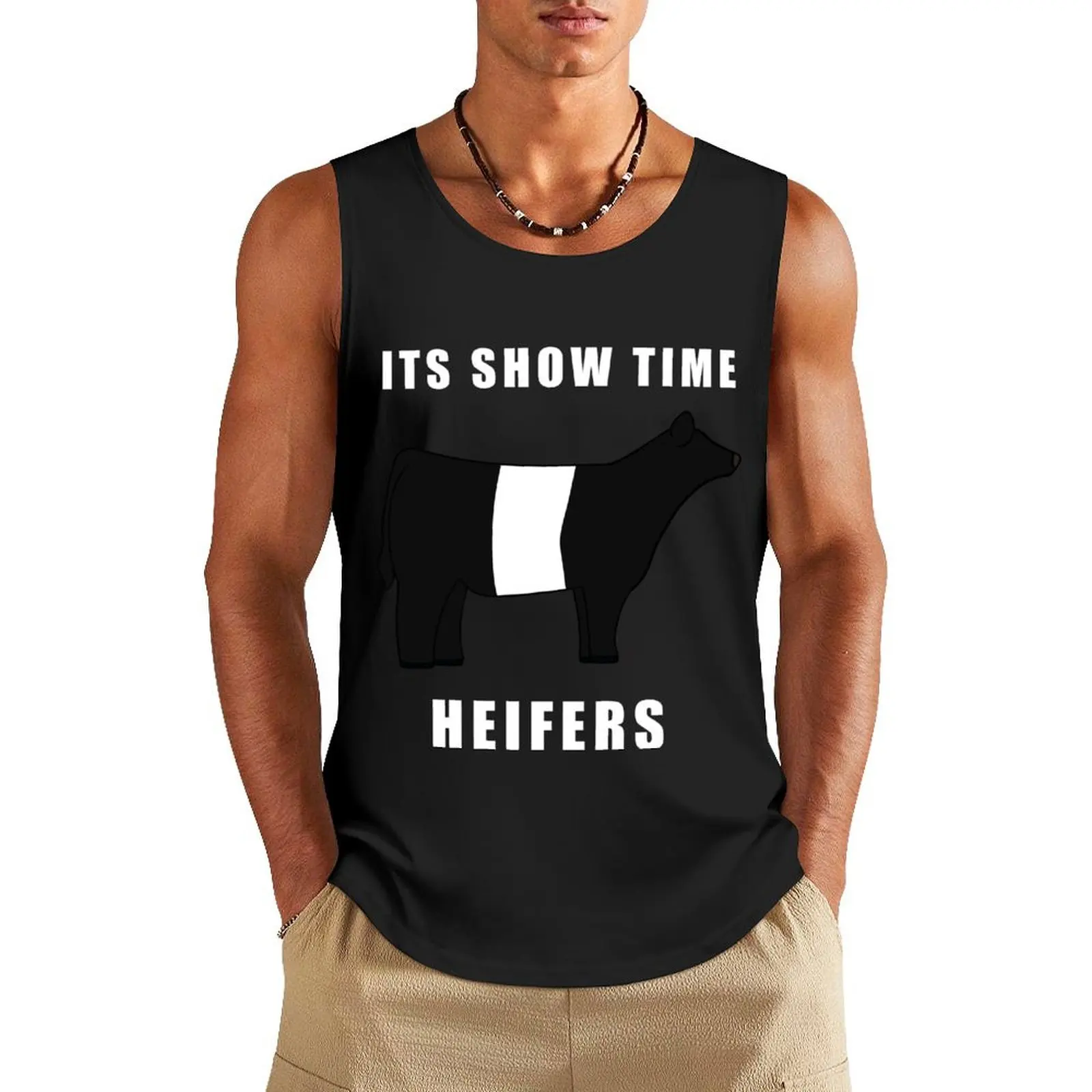 ITS SHOW TIME HEIFERS Belted Galloway Black and white Tank Top gym top Men's sports t-shirt