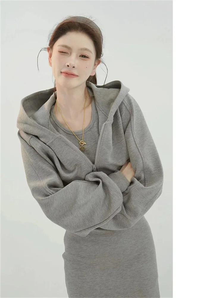 

Корейский спортивный костюм для женщин, модный комплект Dr. Clete OOTD, толстовка с капюшоном, трендовый длинный свитер с круглым вырезом