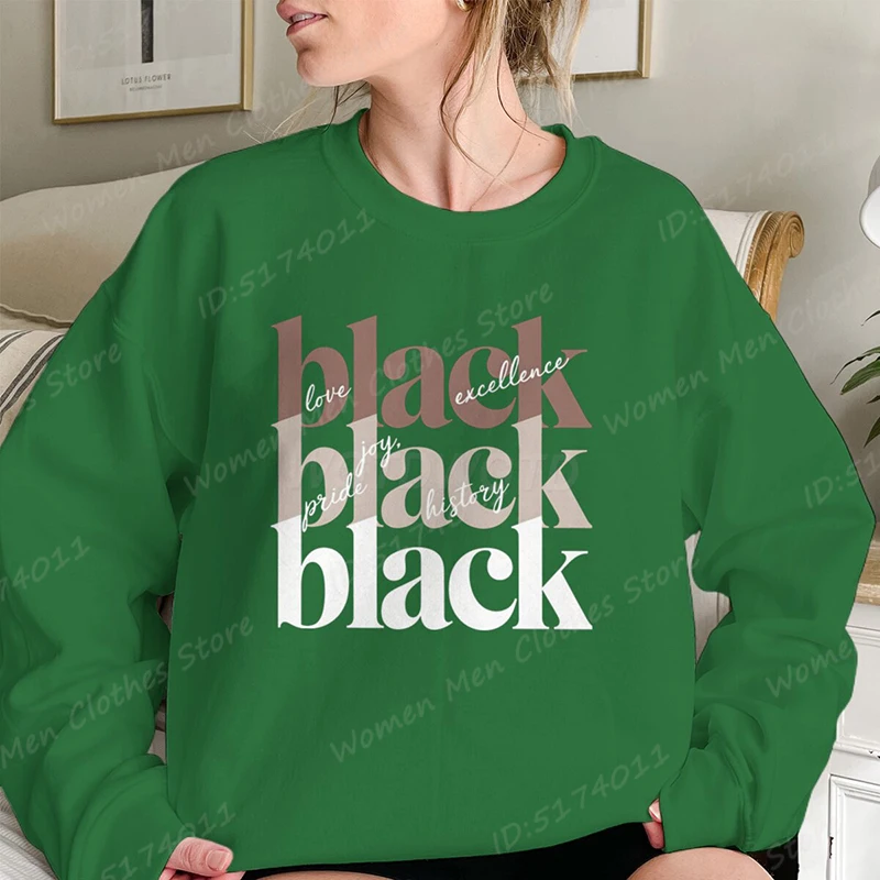 

Love Joy Excellence Pride Black History Print Pullovers Round Neck Tops Women Hoodless Sweatshirt Long-sleeved Casual Sweatshirt