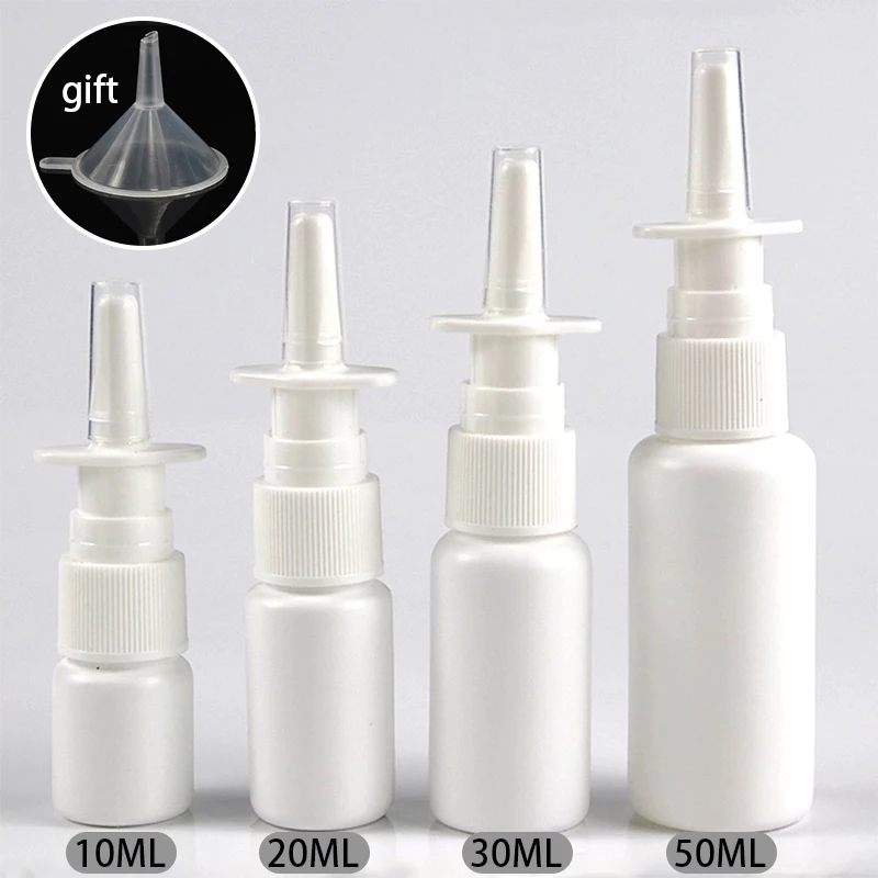 5PCS 10/20/30/50ML White Plastic Empty Refillable Nasal Spray Bottle Mist Sprayers Atomizers Makeup Container for Travel Outdoor