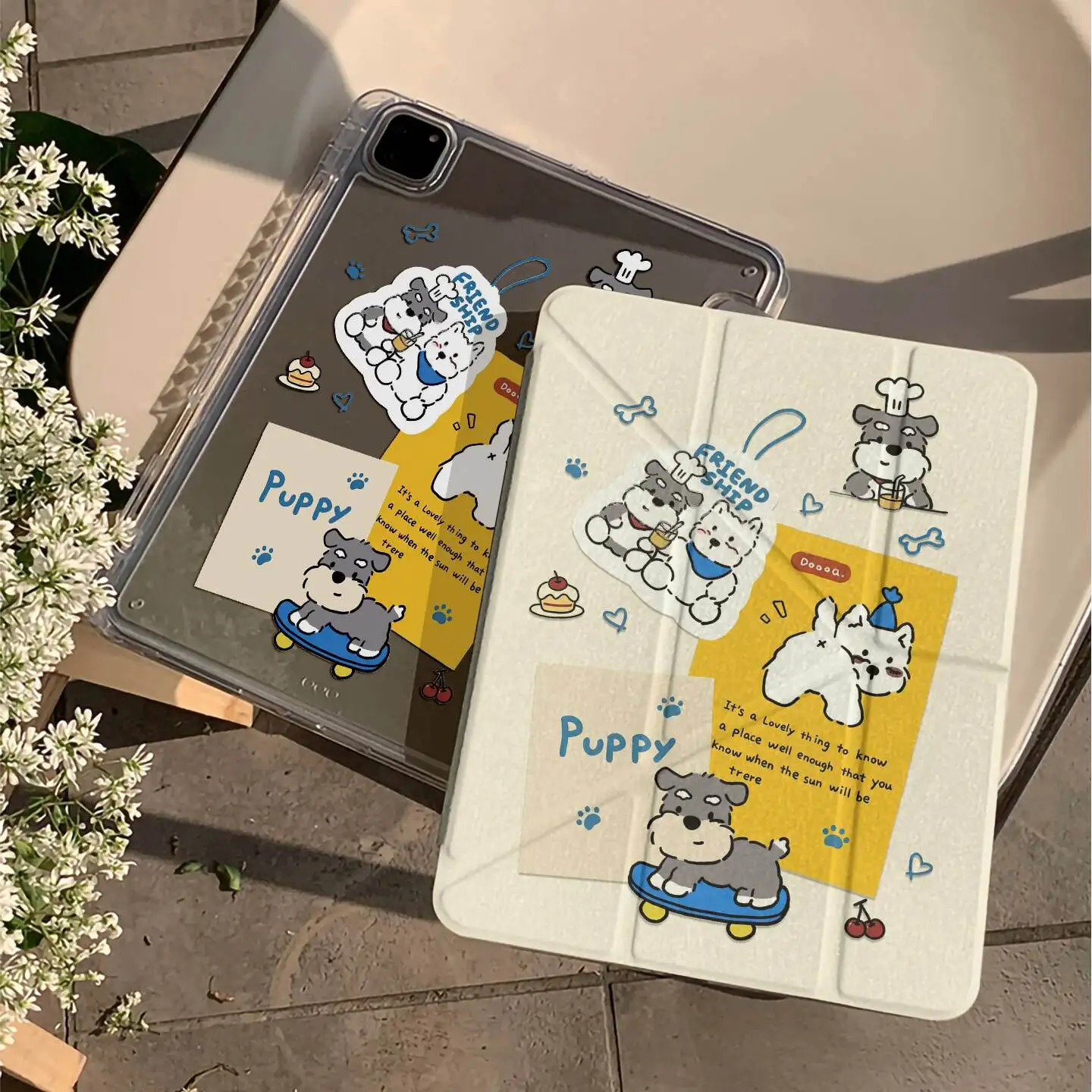 Ins Cute Puppy Illustration Tablet Case For iPad Pro 11 12.9 13 M2 M4 M3 M5 Shell 8.3 9.7 10.2 5/6/7/8/9/10/11th Air 4 5 6 Cover