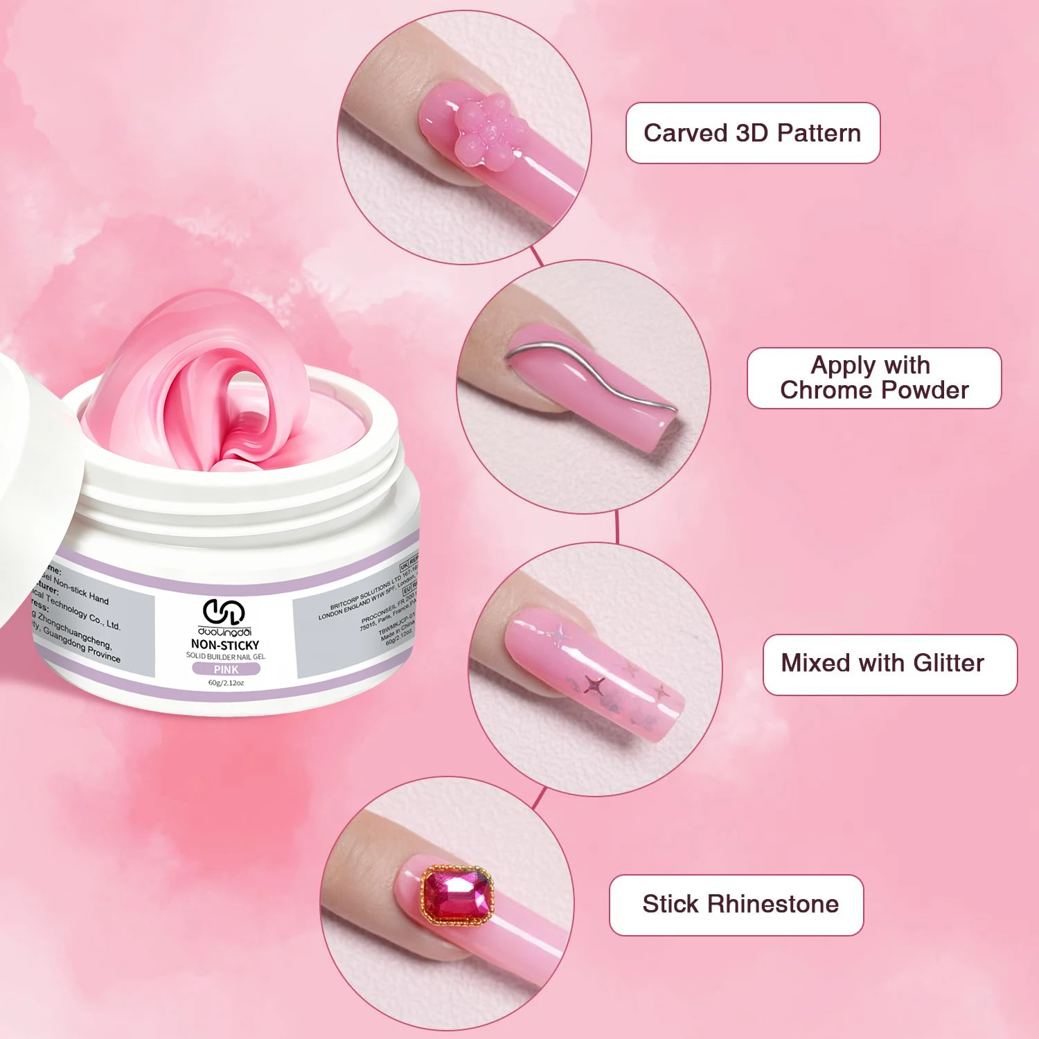 Large 60ml Capacity Multi-Color Nail Art Gel Clear and White Solid Builder Gel for Nails Non-Stick Hand Sculpture Hard Gel