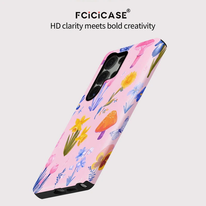 Fcicicase funda de teléfono con forma de seta y flor para Samsung A56 5G A16 A36 S24 S23 S25 Ultra S20 FE A26 funda acrílica mate de silicona