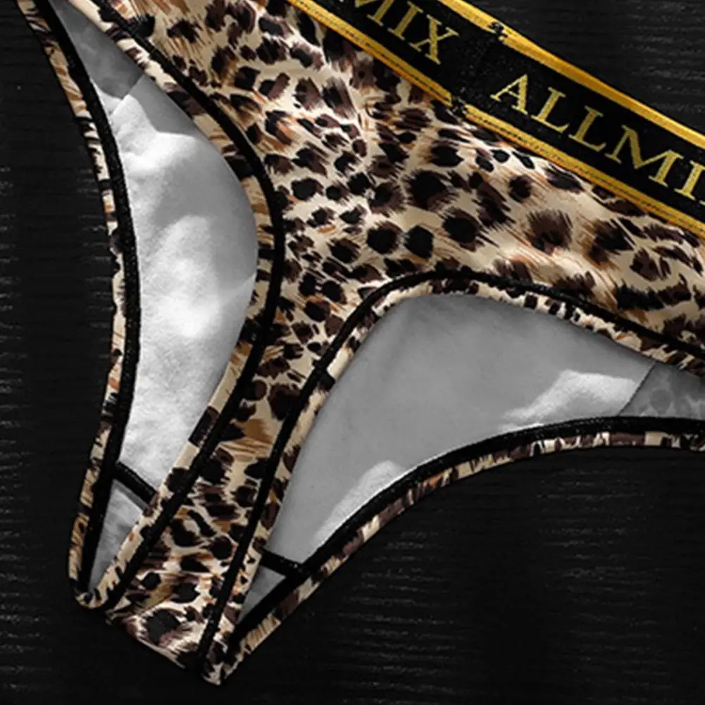 Men Sexy Briefs Leopard Pattern Letter Print Thong Low-rise Panties Elastic Underwear Breathable Sexy Thong Shorts Box Slip Kit