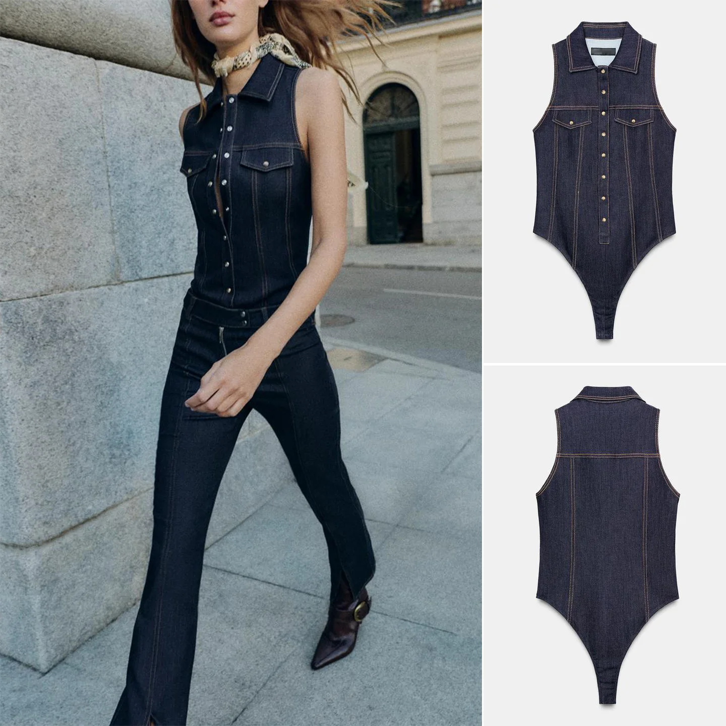 

Winter New Women's Casual Sle Single Row Multi-Buled Collar Svel Slim-Fit Denim Overalls High Waist ort Pants