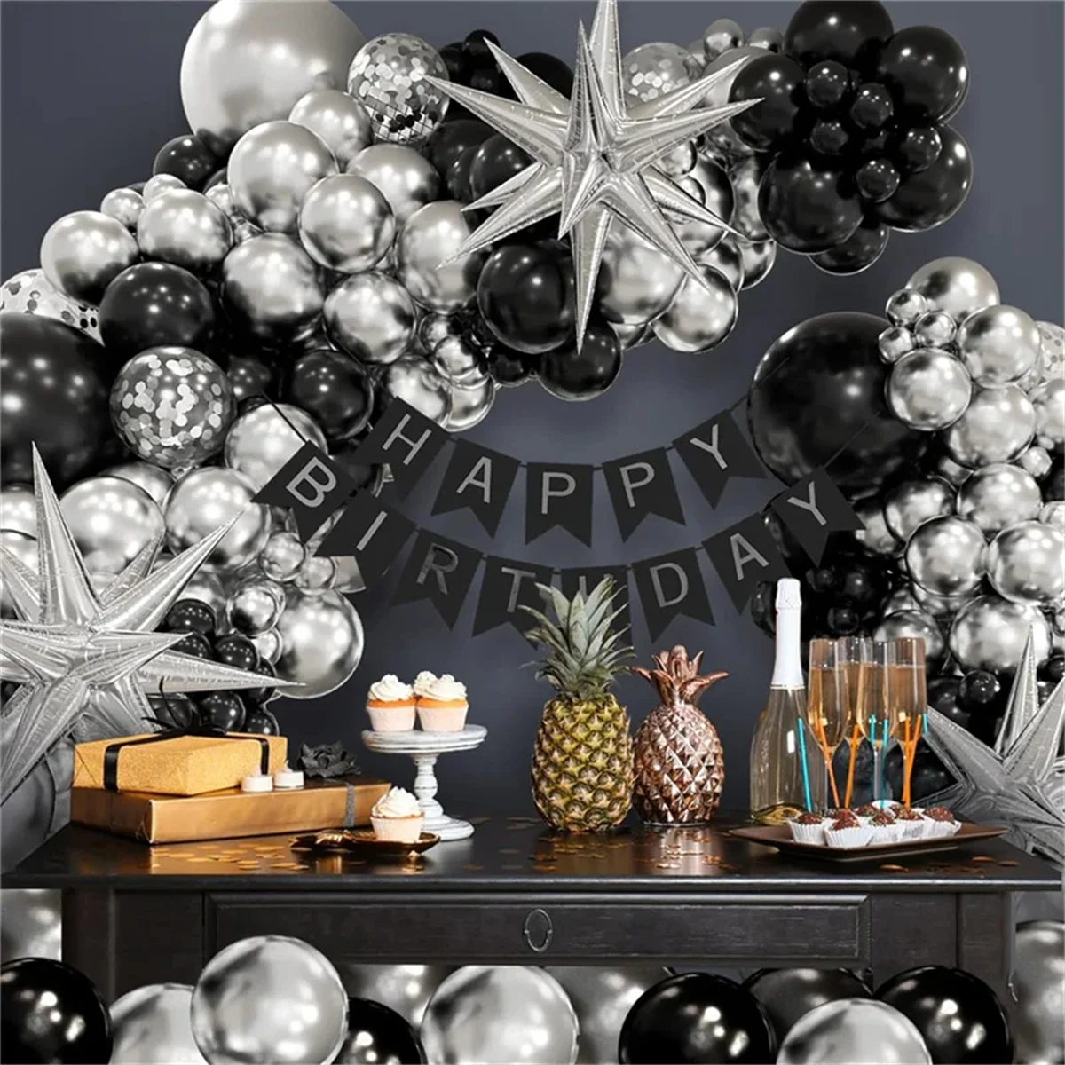 120 Pcs Silver and Black Balloon Garland Arch kit, Latex Balloon for Birthday, Graduation, Baby Shower, Disco, Party Decor