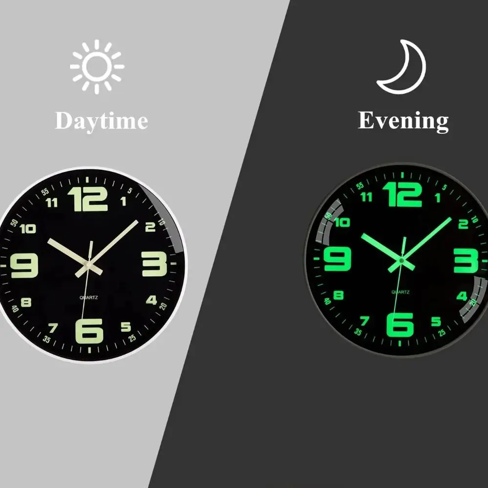 Wall Decoration Silent Quartz Wall Clock Plastic Round Luminous Wall Clock Time Accuracy Fashion Digital Clock Hotel