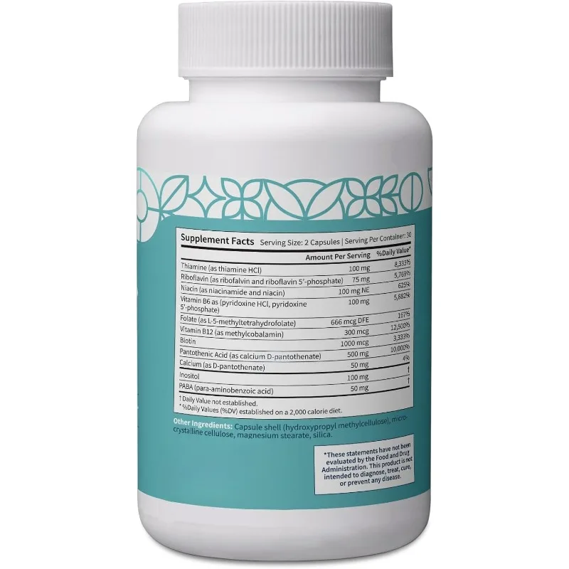 

Vitamin B Complex Capsules - Full Spectrum B Vitamins with Folate B6 B12 - Supports General Health - 60 Count