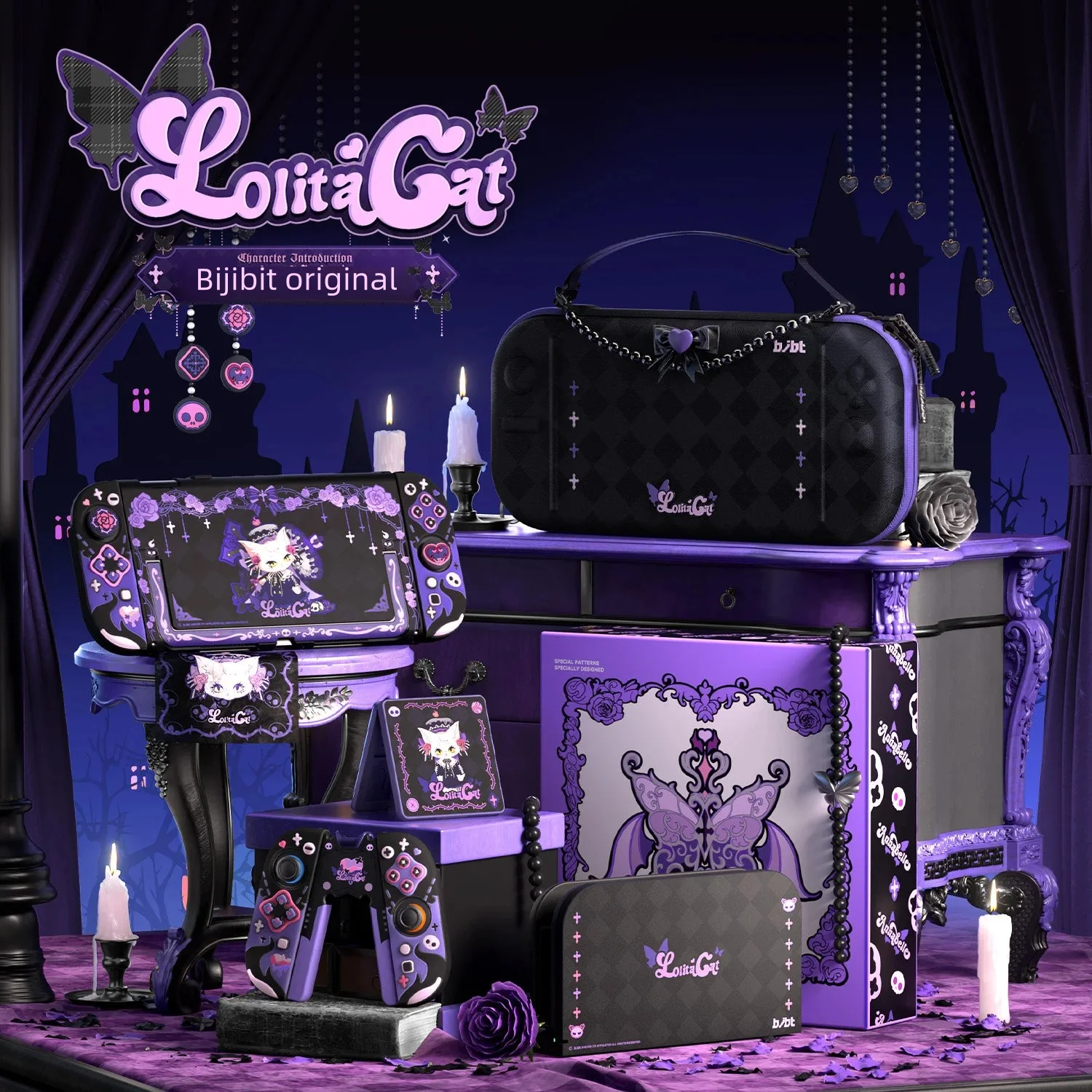 

For Switch 2 Gothic Lolita Cat Handle Protection Set Hard Shell Delicate and Comfortable Touch Large Capacity Storage Bag