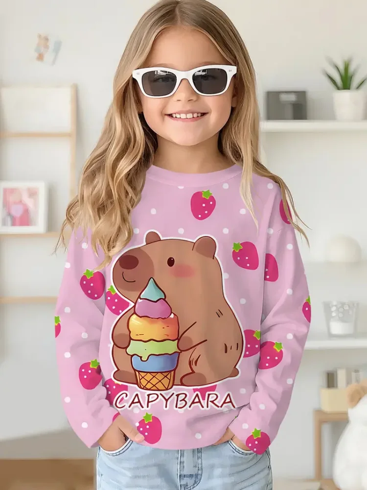 

Capybala Girl T-Shirt Kawaii Autumn Long Sleeve Children Top Fashion Cartoon Blouses for Girls Boy Child T Shirt Girl Clothing