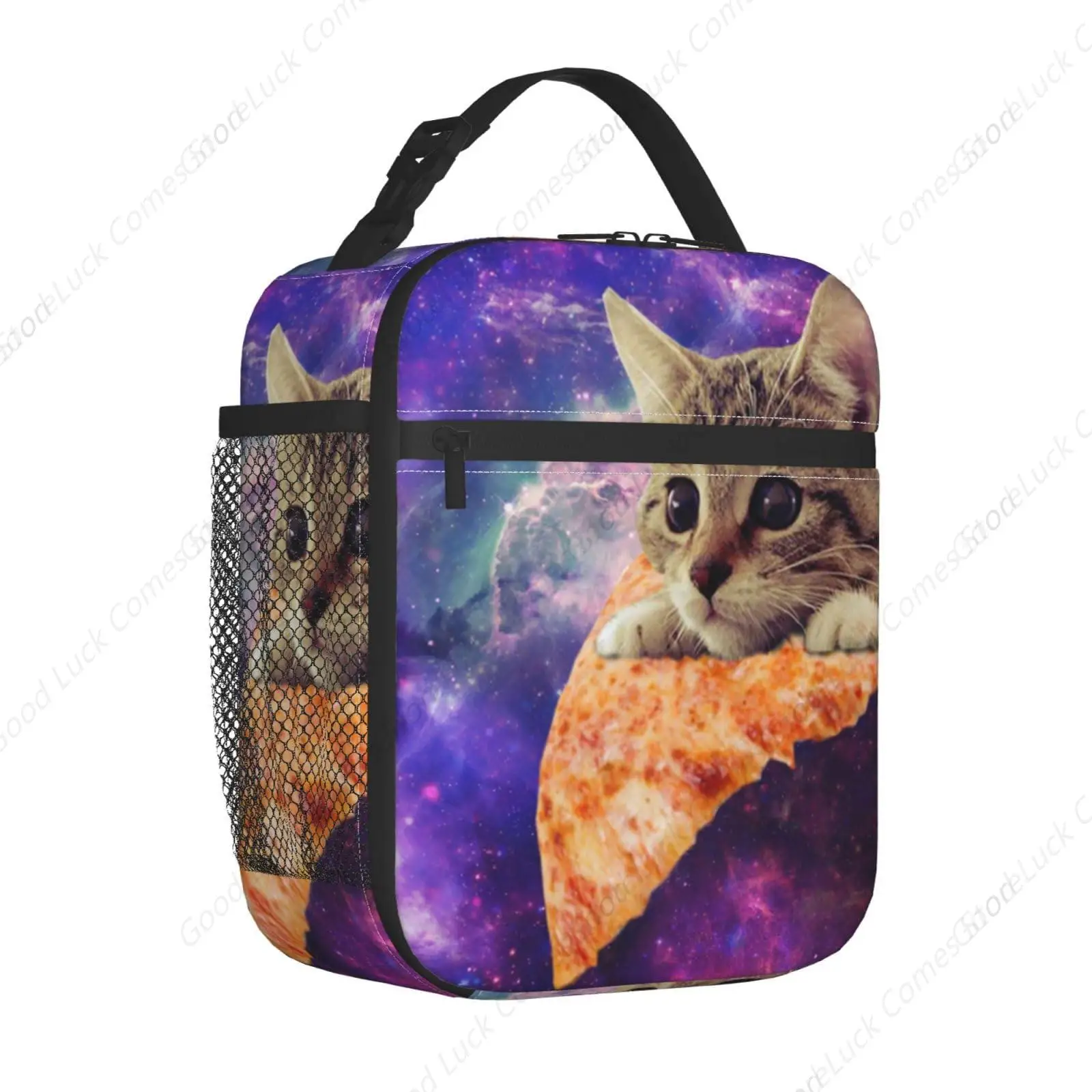 Galaxy Pizza Cat Reusable Lunch Box Food Bag Insulated Lunch Bag for Teenage Boys Girls School Beach