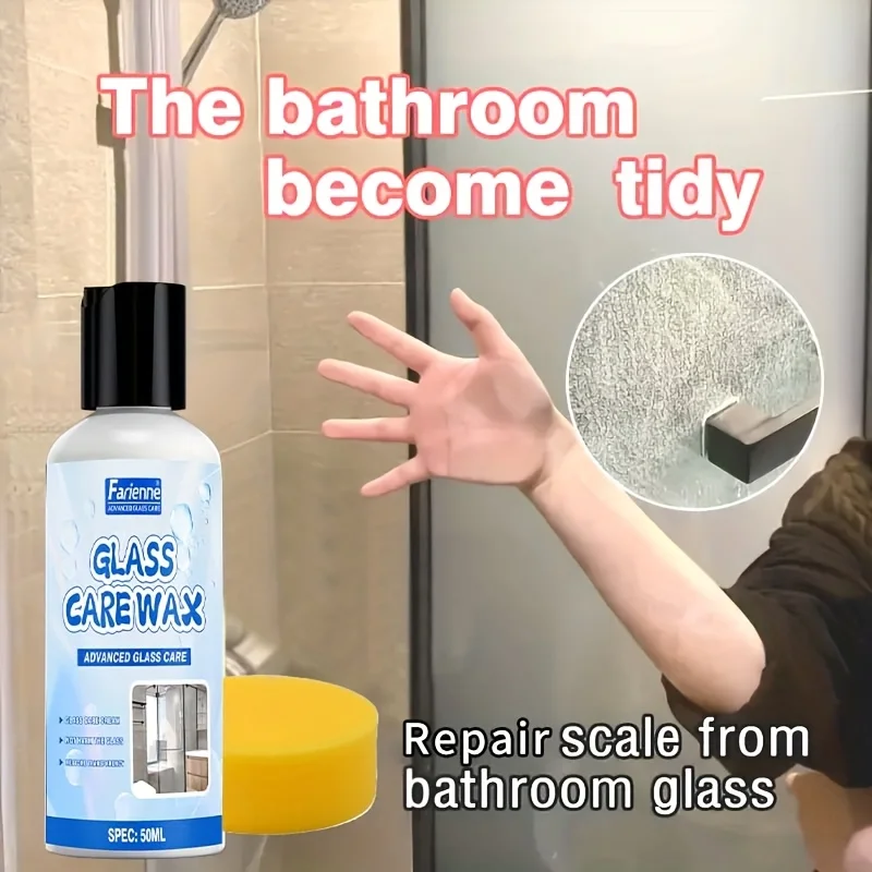 Bathroom Glass Care Wax - Hard Water Stain Remover for Shower Doors & Stainless Steel, Quick Scale & Spot Removal