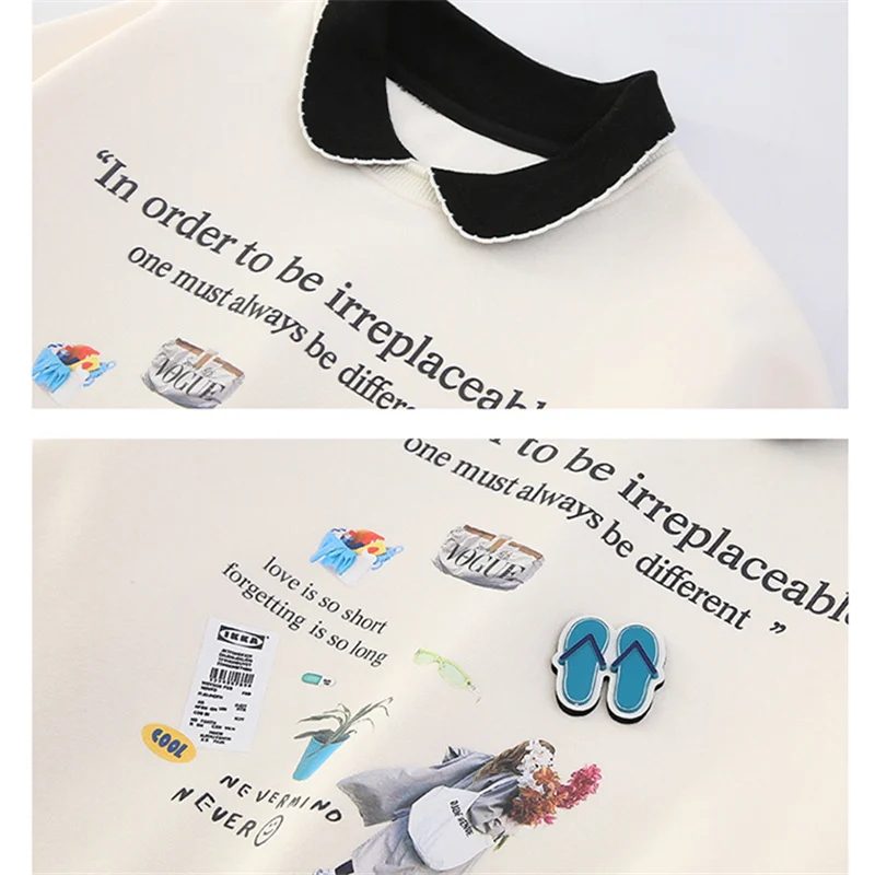 Korean Child Peter Pan Collar Neck Sweatshirt with Letters For Girls New Spring Clothing Teens Kids Fashion Cotton T-shirt 5-14Y