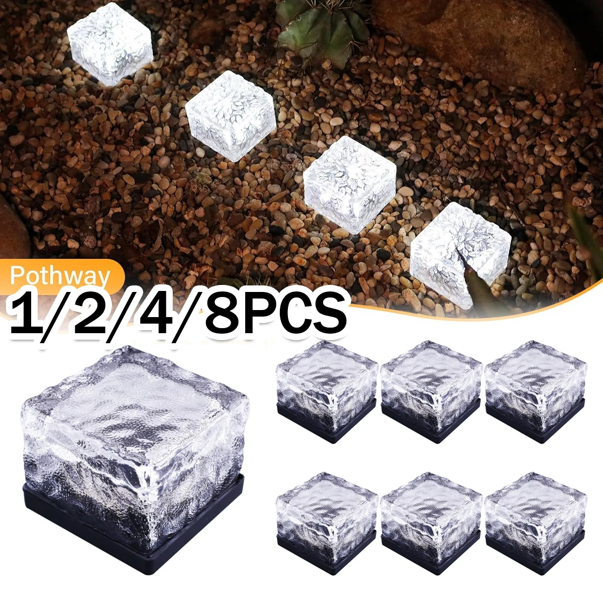 Solar Ice Cube Light Glass Block Lamp Landscape Lighting Square Glass Light Outdoor Path Garden Yard Lamp
