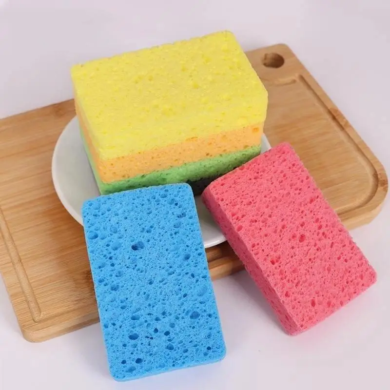 1pc Wood Pulp Cotton Sponge Eraser For Washing Dishes Double-side Multi-purpose Scouring Pad Useful Things For Kitchen