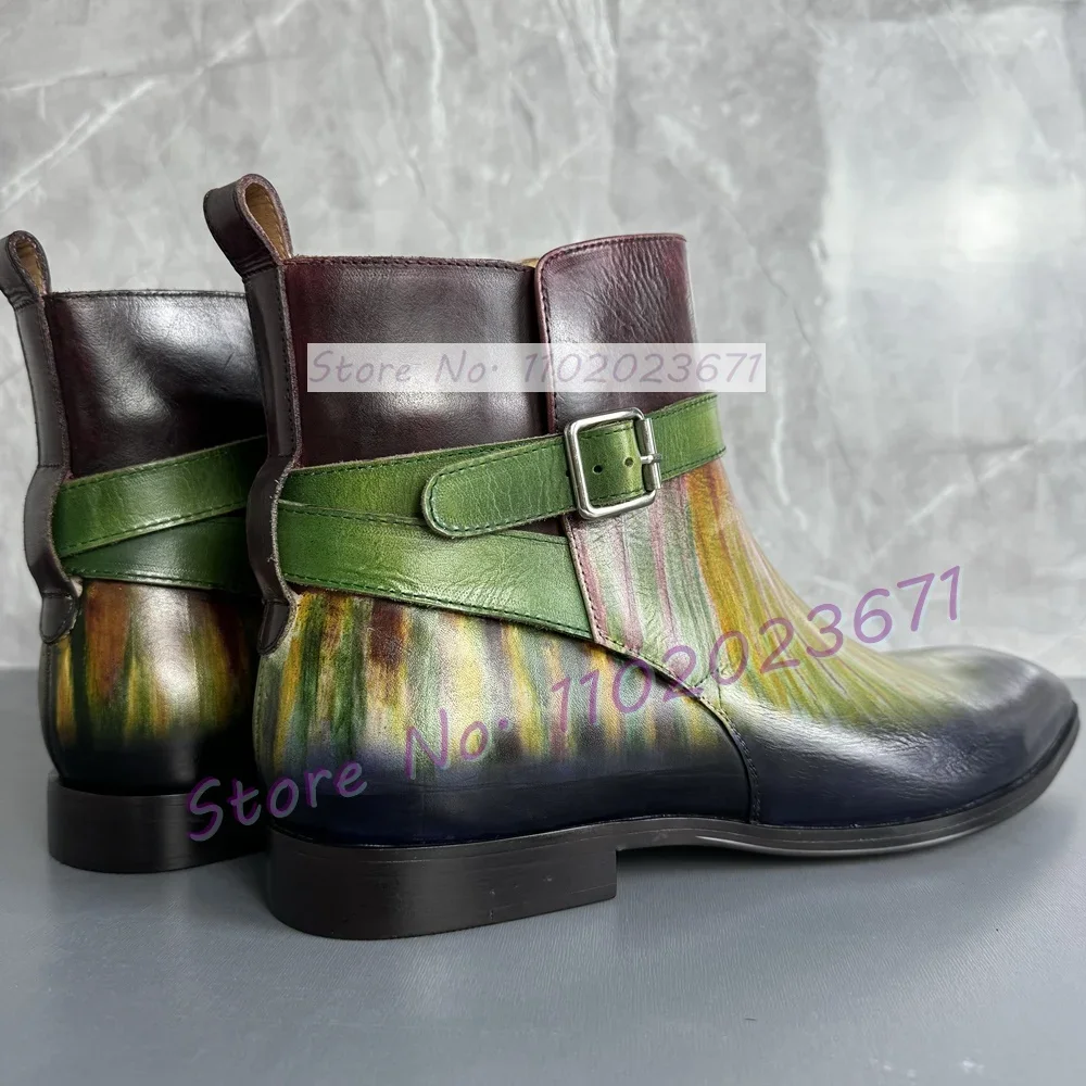 Men\'s Green Calf-Skin Leather Jodhpur Boots Polished Color Buckle Strap Party Shoes Fashion Slip On Gentleman Chelsea Boots