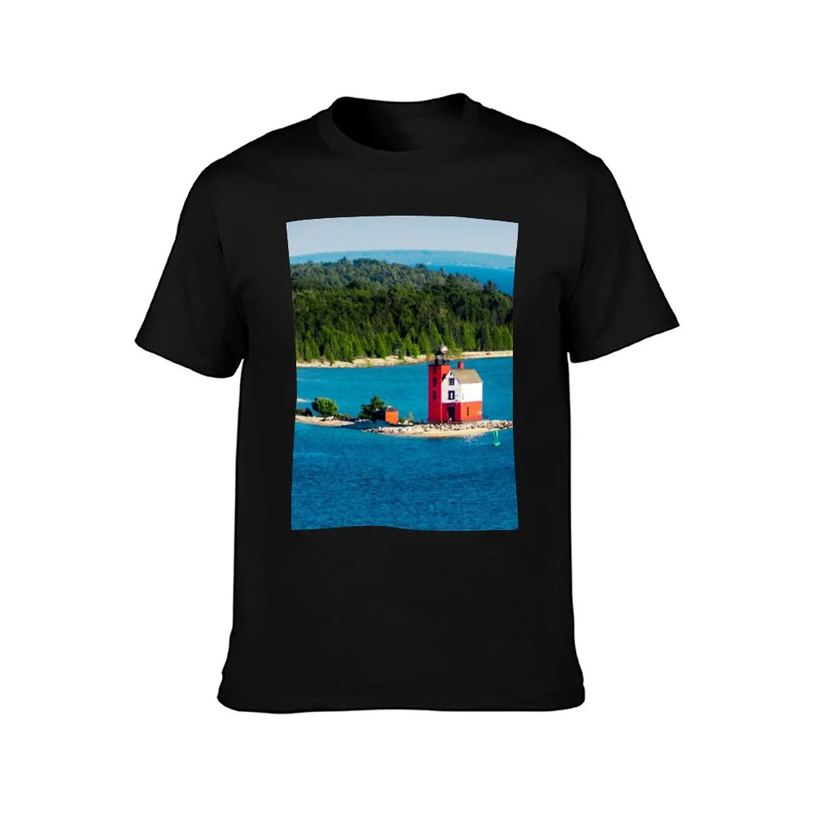 Round Island Light watching over Lake Michigan on Mackinac Island T-Shirt Fitness Training Breathable Tee T-Shirt