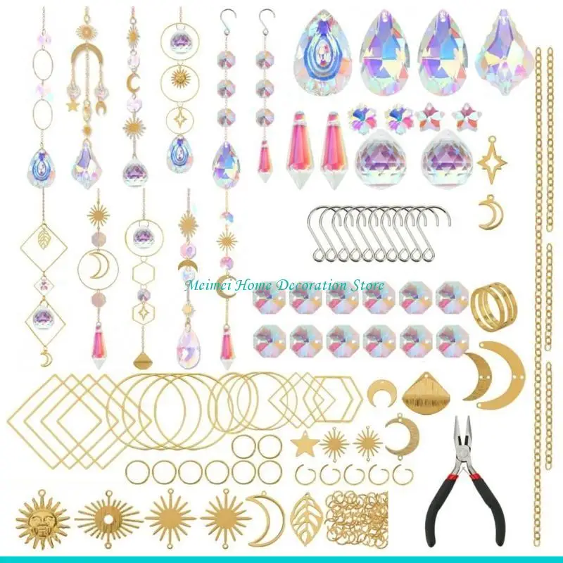 H7BF 200Pcs DIY Suncatchers Making Set for Adult Crystal Sun Catchers Art Crafts Supplies Set with Colorful Crystals Beads
