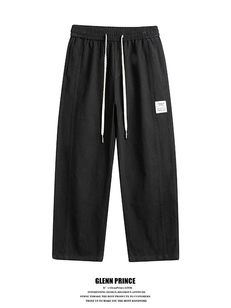 

American Sle Retro Label Sports Sweatpants for Men Casual Loose Fit Straight Leg Cotton Dstring Elastic Waist