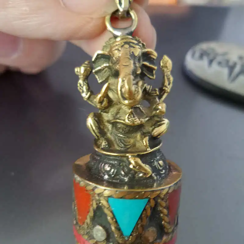 Hindu Buddhist Ganesh Amulet Pendants Brass Golden Pocket Buddha TBP654